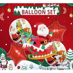 SET DE GLOBOS METALIZADO TRINEO PAPA NOEL 5 UNIDADES X 1